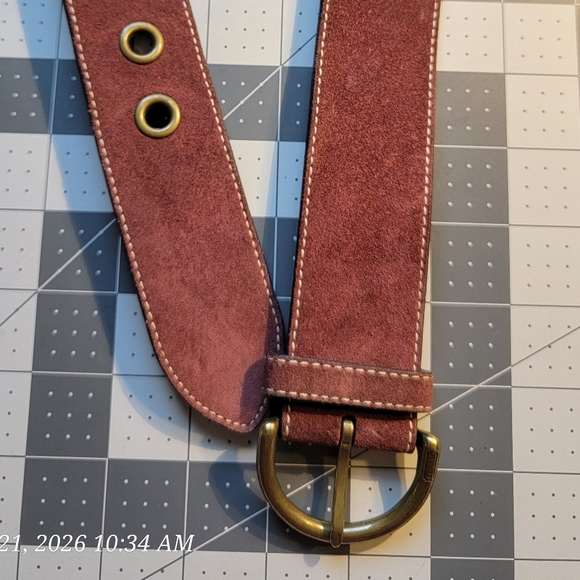 Coach Burgundy Suede Belt with Brass Buckle main image 11